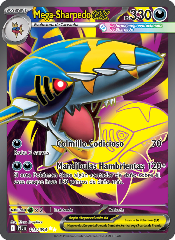 Mega-Sharpedo ex 113 — Fuegos Fantasmales (Spanish Pokémon TCG card)