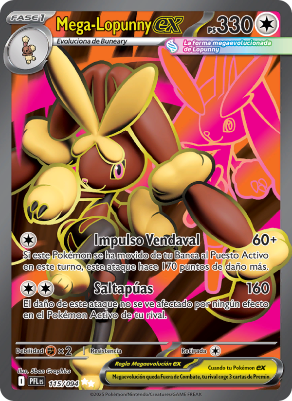 Mega-Lopunny ex 115 — Fuegos Fantasmales (Spanish Pokémon TCG card)
