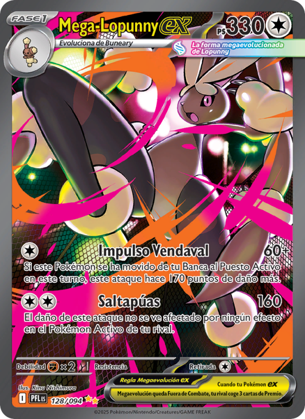 Mega-Lopunny ex 128 — Fuegos Fantasmales (Spanish Pokémon TCG card)