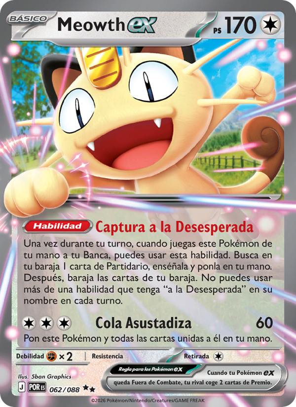 Meowth ex 062 — Equilibrio Perfecto (Spanish Pokémon TCG card)