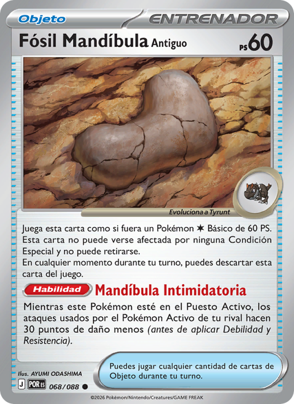 Fósil Mandíbula Antiguo 068 — Equilibrio Perfecto (Spanish Pokémon TCG card)