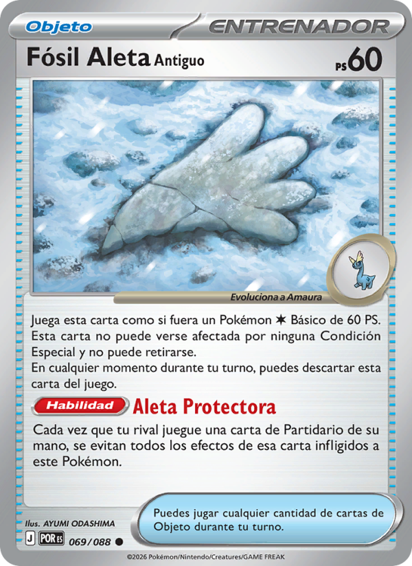 Fósil Aleta Antiguo 069 — Equilibrio Perfecto (Spanish Pokémon TCG card)