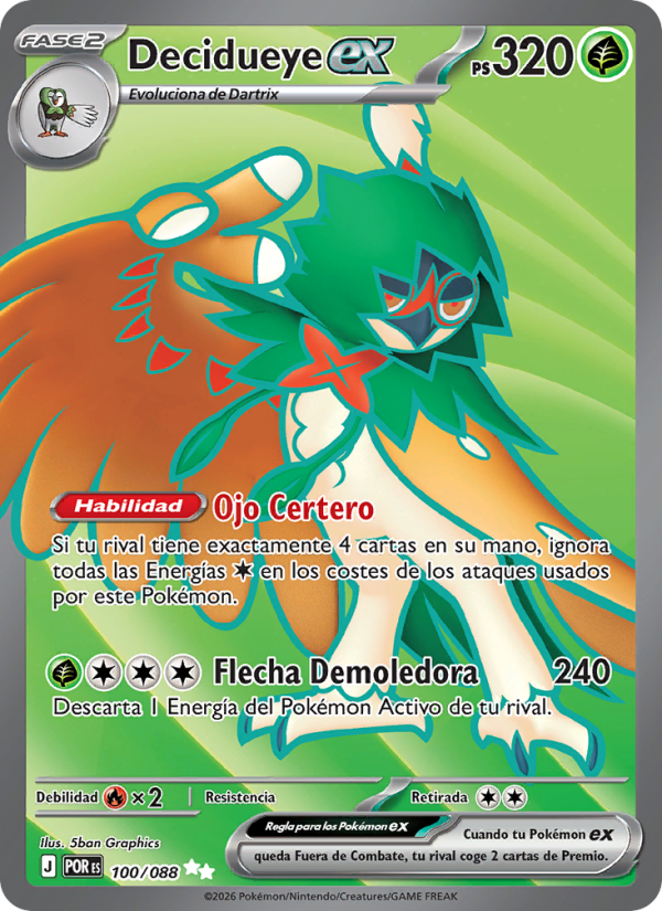Decidueye ex 100 — Equilibrio Perfecto (Spanish Pokémon TCG card)