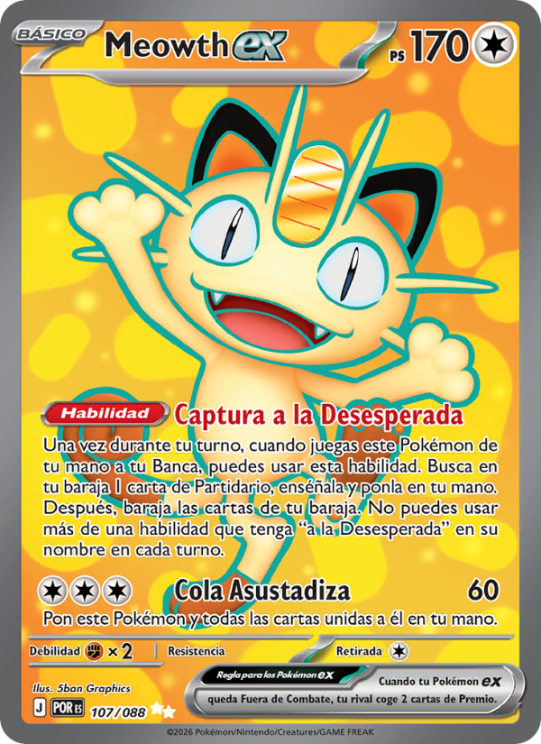 Meowth ex 107 — Equilibrio Perfecto (Spanish Pokémon TCG card)