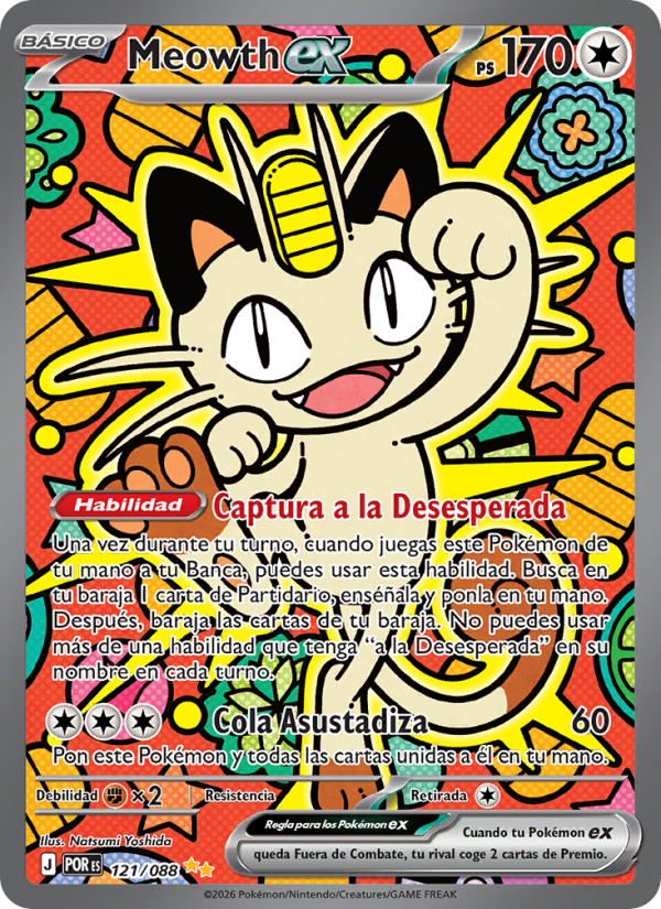 Meowth ex 121 — Equilibrio Perfecto (Spanish Pokémon TCG card)