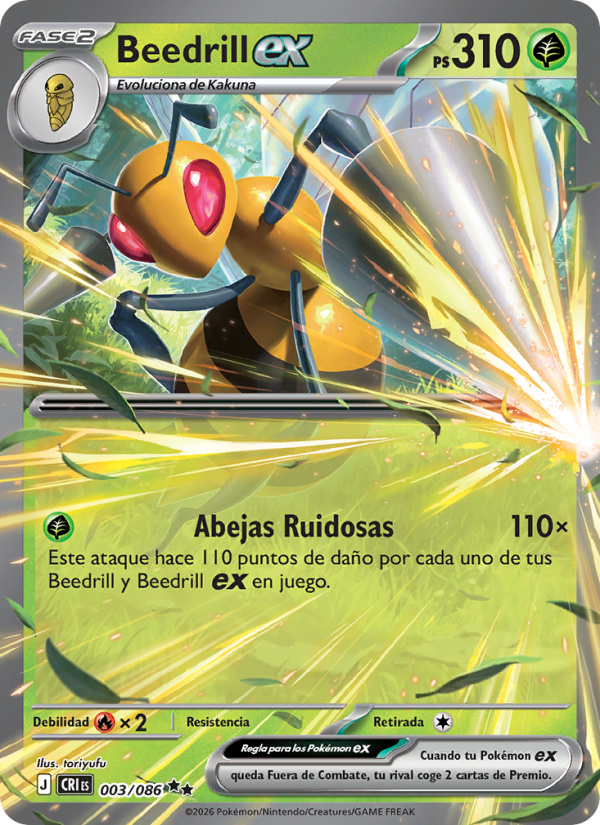 Beedrill ex 003 — Caos Creciente (Spanish Pokémon TCG card)