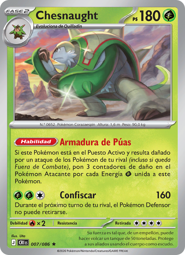 Chesnaught 007 — Caos Creciente (Spanish Pokémon TCG card)