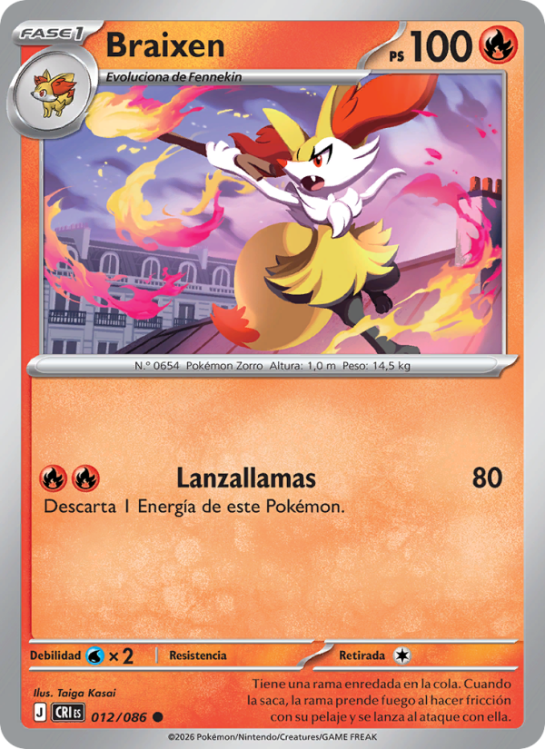 Braixen 012 — Caos Creciente (Spanish Pokémon TCG card)