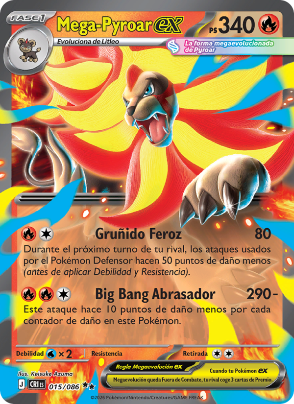 Mega-Pyroar ex 015 — Caos Creciente (Spanish Pokémon TCG card)