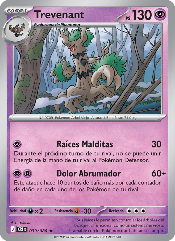 Trevenant 039 — Caos Creciente (Spanish Pokémon TCG card)