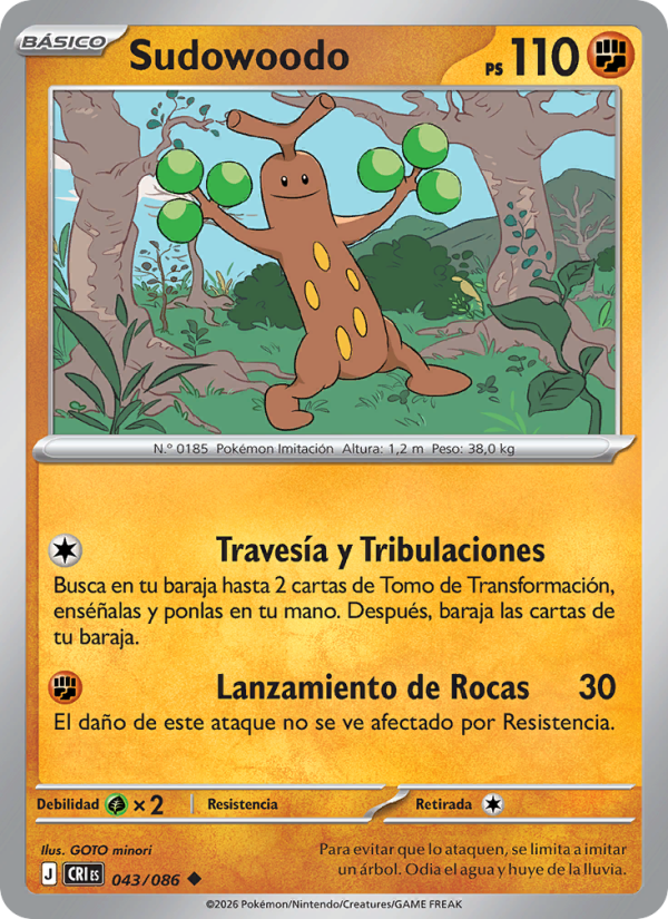 Sudowoodo 043 — Caos Creciente (Spanish Pokémon TCG card)