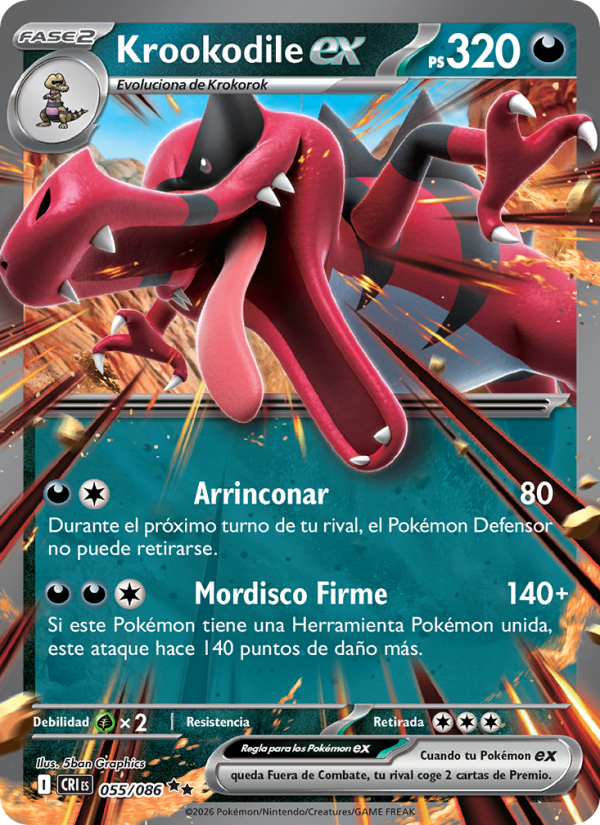 Krookodile ex 055 — Caos Creciente (Spanish Pokémon TCG card)