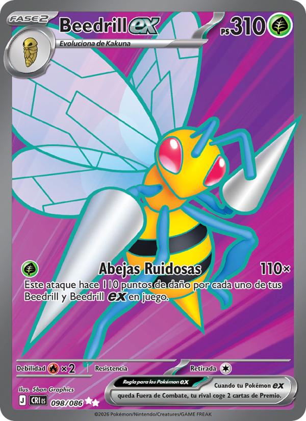 Beedrill ex 098 — Caos Creciente (Spanish Pokémon TCG card)