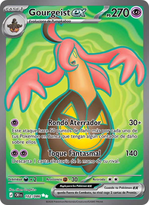 Gourgeist ex 102 — Caos Creciente (Spanish Pokémon TCG card)