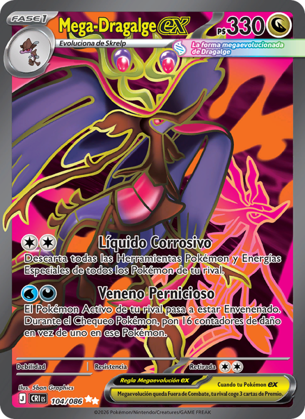 Mega-Dragalge ex 104 — Caos Creciente (Spanish Pokémon TCG card)