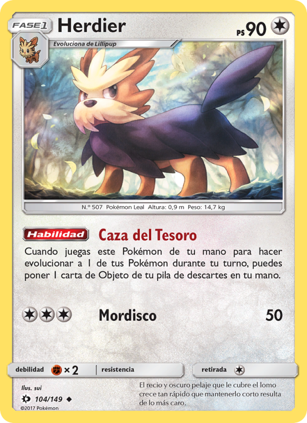 Herdier 104 — Sol y Luna (Spanish Pokémon TCG card)