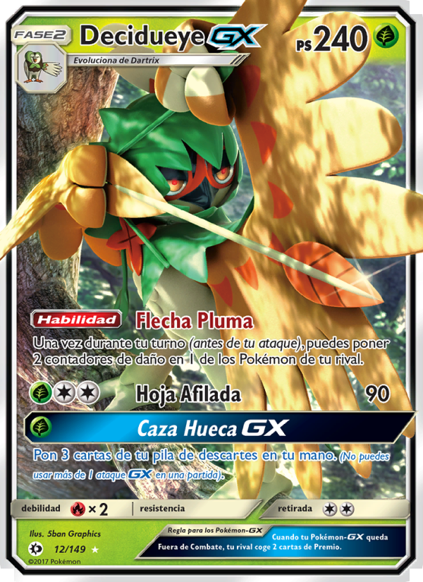 Decidueye GX 12 — Sol y Luna (Spanish Pokémon TCG card)