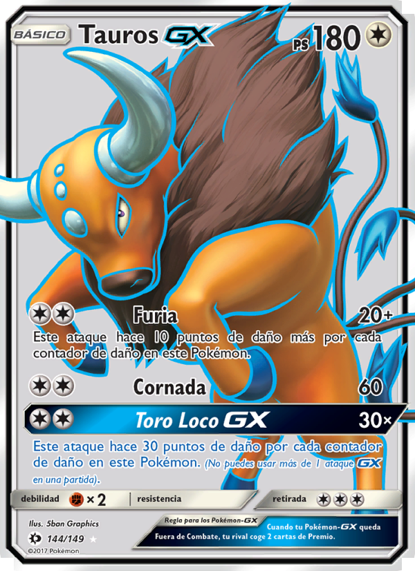 Tauros GX 144 — Sol y Luna (Spanish Pokémon TCG card)