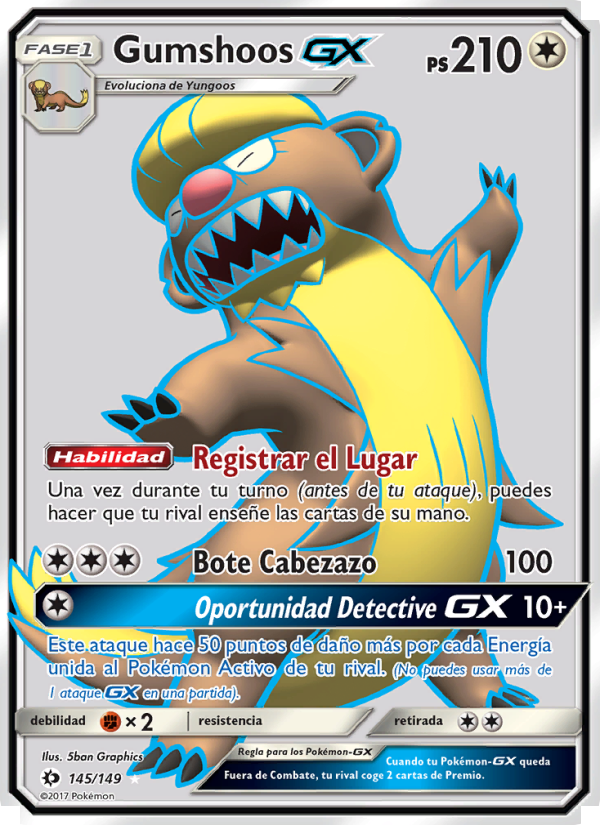 Gumshoos GX 145 — Sol y Luna (Spanish Pokémon TCG card)