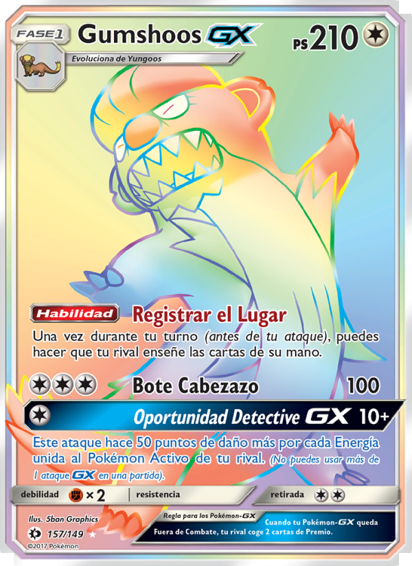 Gumshoos GX 157 — Sol y Luna (Spanish Pokémon TCG card)