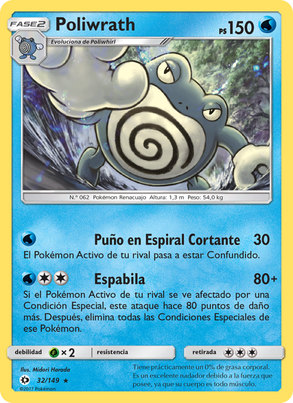 Poliwrath 32 — Sol y Luna (Spanish Pokémon TCG card)