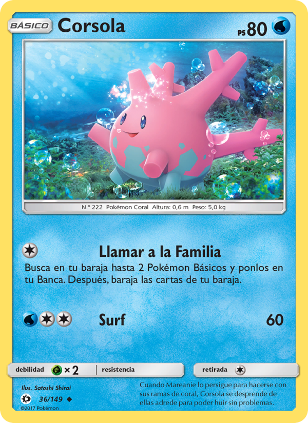 Corsola 36 — Sol y Luna (Spanish Pokémon TCG card)
