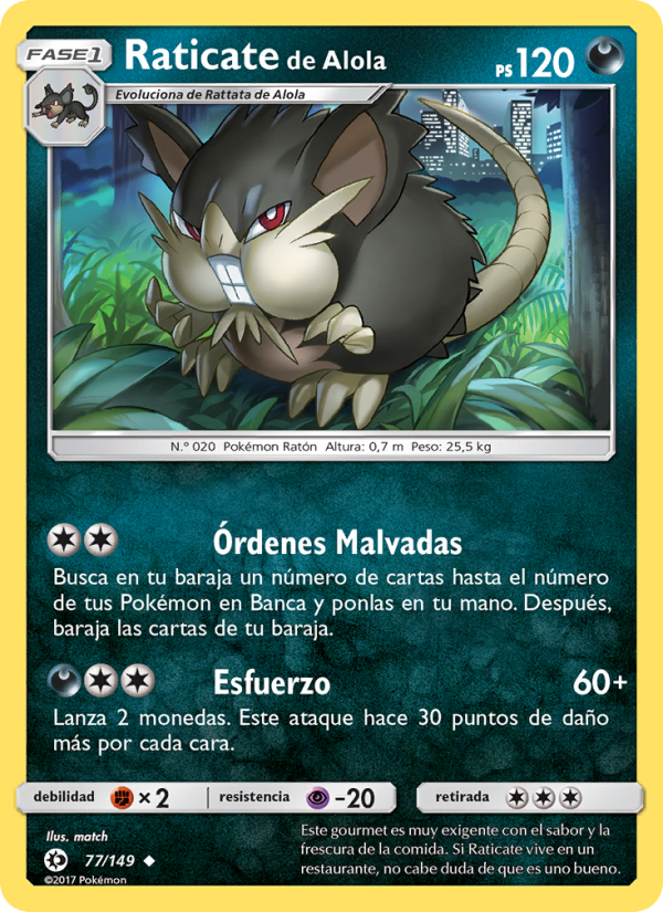 Raticate de Alola 77 — Sol y Luna (Spanish Pokémon TCG card)