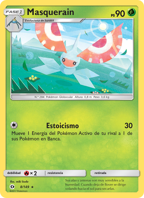 Masquerain 8 — Sol y Luna (Spanish Pokémon TCG card)