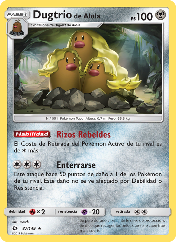 Dugtrio de Alola 87 — Sol y Luna (Spanish Pokémon TCG card)