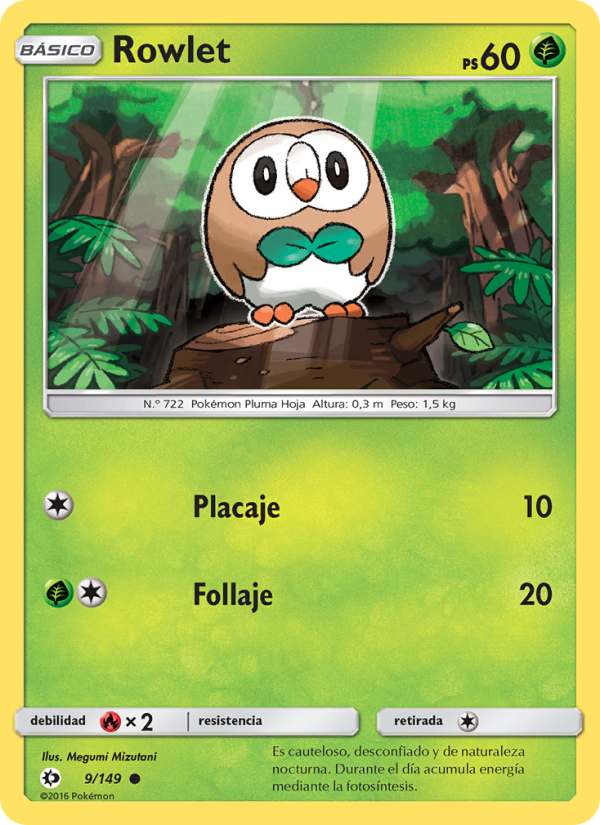 Rowlet 9 — Sol y Luna (Spanish Pokémon TCG card)