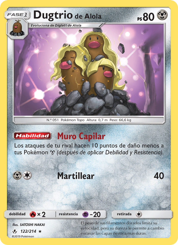 Dugtrio de Alola 122 — Vínculos Indestructibles (Spanish Pokémon TCG card)