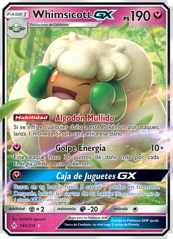 Whimsicott GX 140 — Vínculos Indestructibles (Spanish Pokémon TCG card)