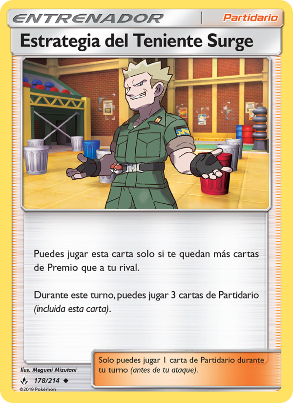 Estrategia del Teniente Surge 178 — Vínculos Indestructibles (Spanish Pokémon TCG card)