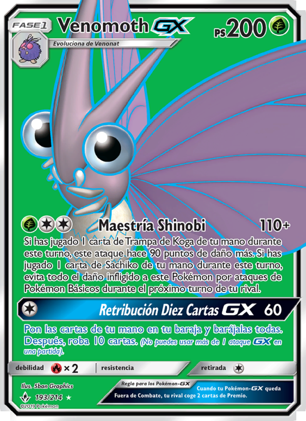 Venomoth GX 193 — Vínculos Indestructibles (Spanish Pokémon TCG card)