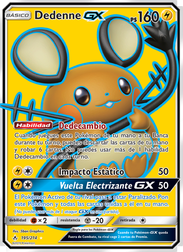 Dedenne GX 195 — Vínculos Indestructibles (Spanish Pokémon TCG card)