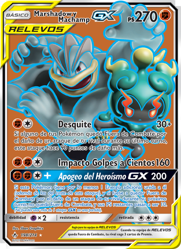 Marshadow y Machamp GX 198 — Vínculos Indestructibles (Spanish Pokémon TCG card)