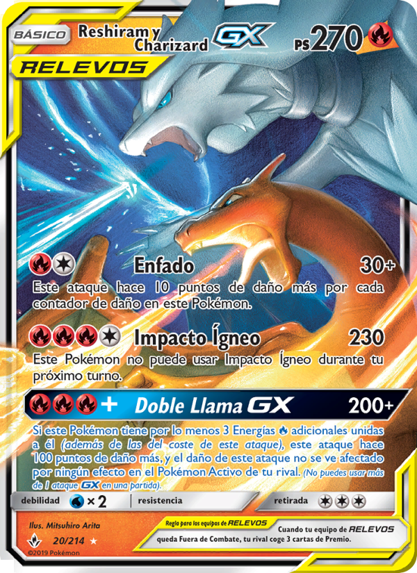 Reshiram y Charizard GX 20 — Vínculos Indestructibles (Spanish Pokémon TCG card)
