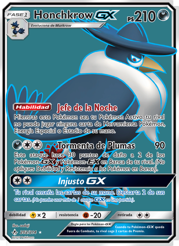 Honchkrow GX 202 — Vínculos Indestructibles (Spanish Pokémon TCG card)