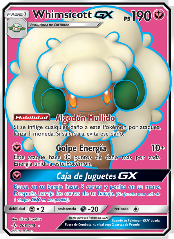 Whimsicott GX 206 — Vínculos Indestructibles (Spanish Pokémon TCG card)