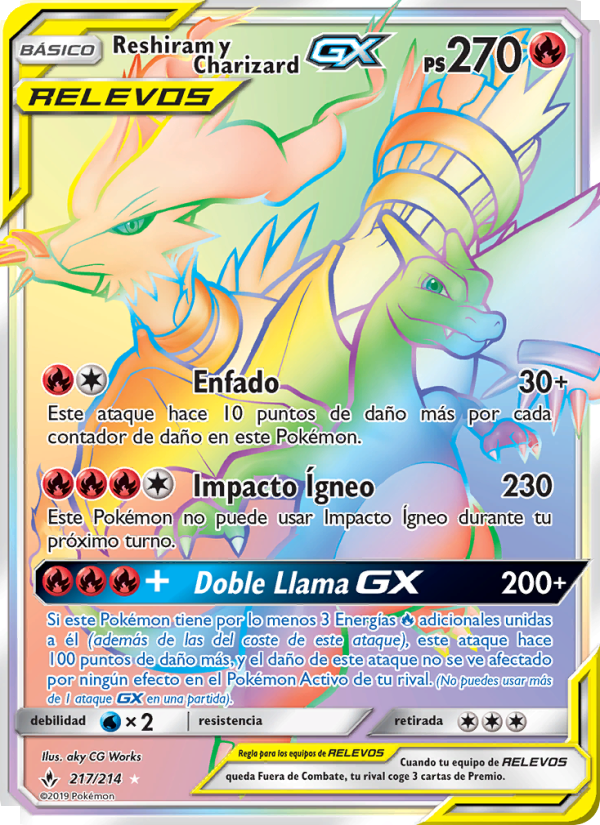 Reshiram y Charizard GX 217 — Vínculos Indestructibles (Spanish Pokémon TCG card)