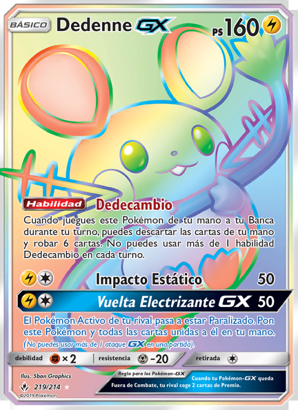 Dedenne GX 219 — Vínculos Indestructibles (Spanish Pokémon TCG card)