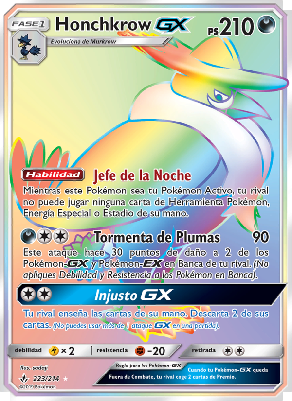 Honchkrow GX 223 — Vínculos Indestructibles (Spanish Pokémon TCG card)