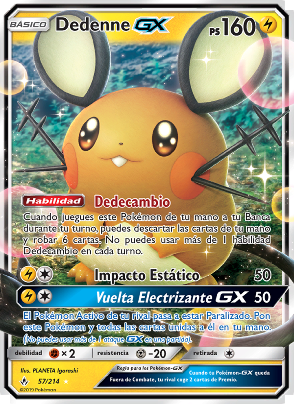 Dedenne GX 57 — Vínculos Indestructibles (Spanish Pokémon TCG card)