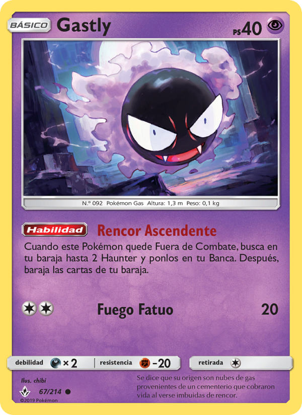 Gastly 67 — Vínculos Indestructibles (Spanish Pokémon TCG card)