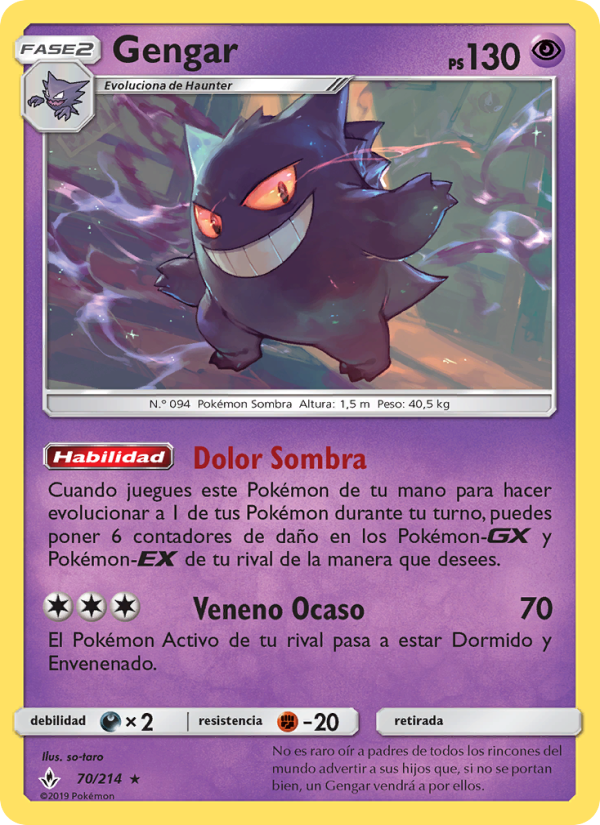 Gengar 70 — Vínculos Indestructibles (Spanish Pokémon TCG card)