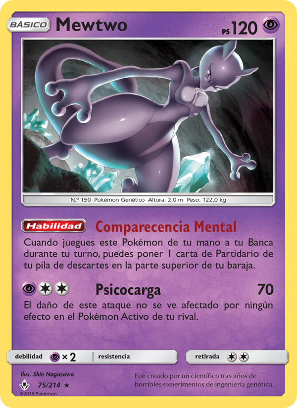 Mewtwo 75 — Vínculos Indestructibles (Spanish Pokémon TCG card)
