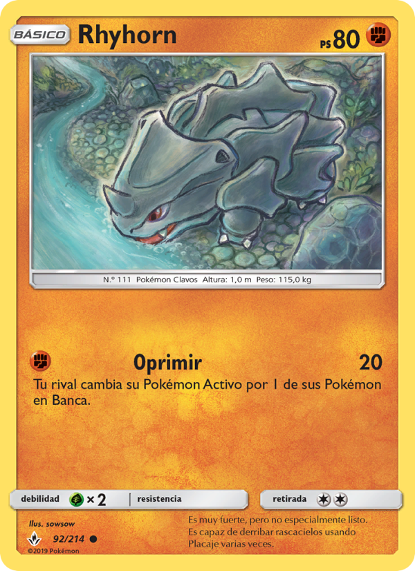 Rhyhorn 92 — Vínculos Indestructibles (Spanish Pokémon TCG card)