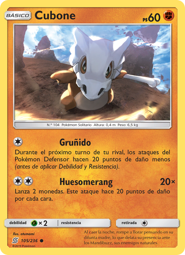 Cubone 105 — Mentes Unidas (Spanish Pokémon TCG card)