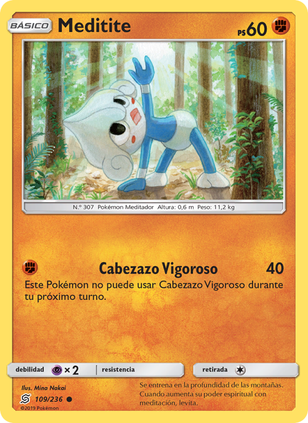 Meditite 109 — Mentes Unidas (Spanish Pokémon TCG card)