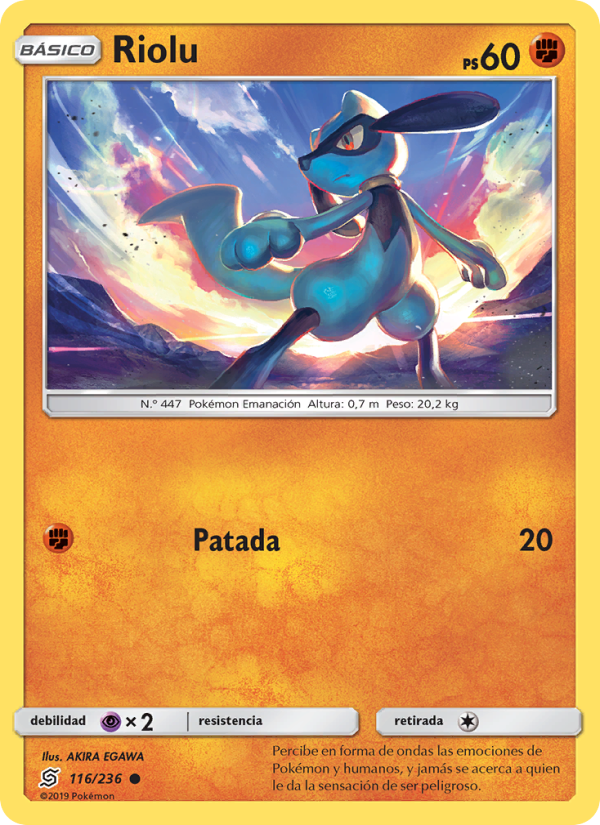 Riolu 116 — Mentes Unidas (Spanish Pokémon TCG card)